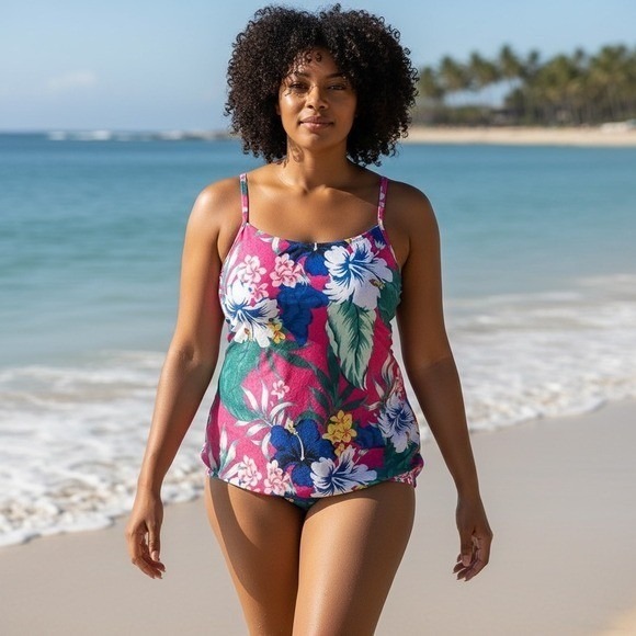 Cacique Other - Cacique Pink Floral Tankini Swimwear‎ Top Size 22